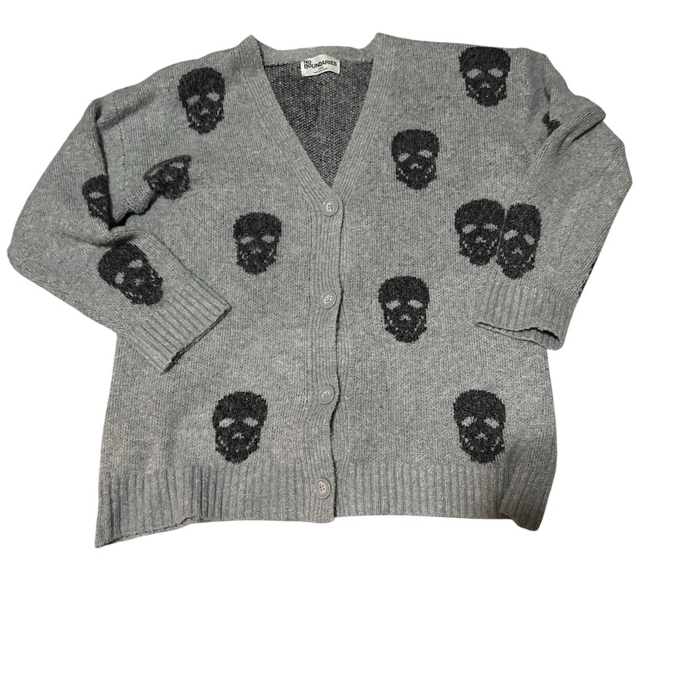 Gray Skull Knit Cardigan